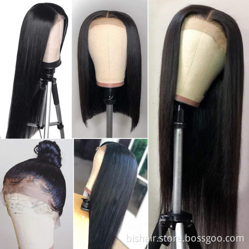 4x4 Front Lace Wig Straight Brazilian Real Hair Wig Suitable for Women 150% Density Pre-connected Elastic Band Natural Color